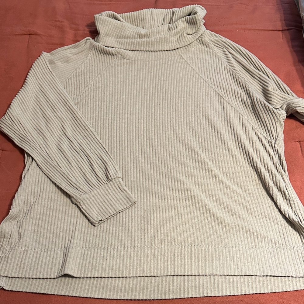 Jane and Delancey Ribbed Beige Cowl Neck Sweater
